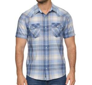 NEW FLAGS & ANTHEM welch short sleeve outdoor performance western shirt in blue/